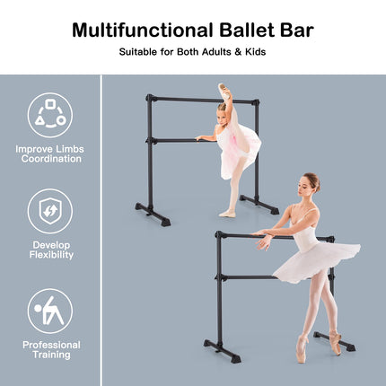 Goplus Double Ballet Barre Bar, Portable 4 FT Freestanding Dancing Bar w/ 7" - 46" Adjustable Height - GoplusUS