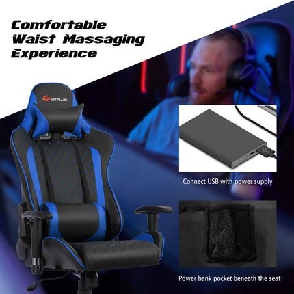 Massage Gaming Chair, Reclining Backrest Handrails and Seat Height Adjustment - GoplusUS