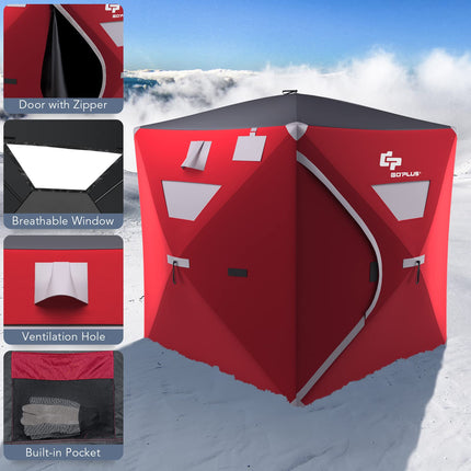 Portable Ice Shelter Pop-up Ice Fishing Tent Shanty 3-4 Person