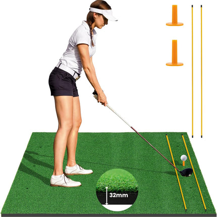 Goplus Golf Mat, 5x3ft/5x4ft Golf Hitting Mat 20/25/27/32mm Thick w/2 Alignment Sticks & 2 Golf Tees