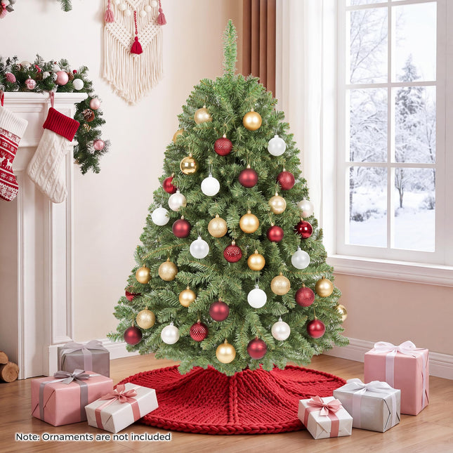 Goplus Artificial Christmas Tree | Unlit Hinged Full Xmas Tree with Folding Metal Stand