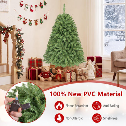Goplus Artificial Christmas Tree | Unlit Hinged Full Xmas Tree with Folding Metal Stand