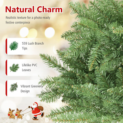 Goplus Artificial Christmas Tree | Unlit Hinged Full Xmas Tree with Folding Metal Stand