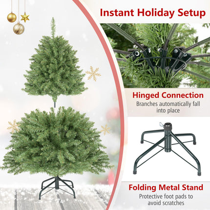 Goplus Artificial Christmas Tree | Unlit Hinged Full Xmas Tree with Folding Metal Stand