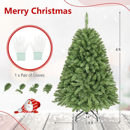 Goplus Artificial Christmas Tree | Unlit Hinged Full Xmas Tree with Folding Metal Stand