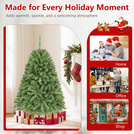 Goplus Artificial Christmas Tree | Unlit Hinged Full Xmas Tree with Folding Metal Stand