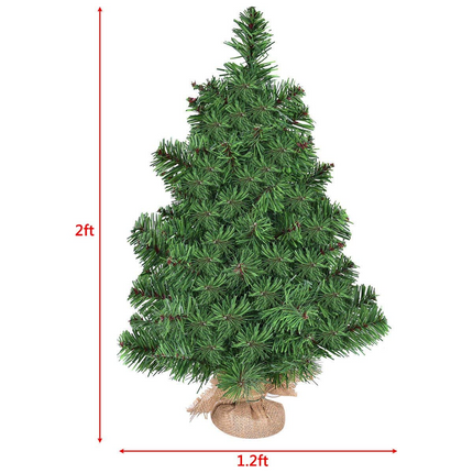 Goplus Christmas Tree Tabletop Artificial PVC Green Spruce Tree in Burlap Base - GoplusUS