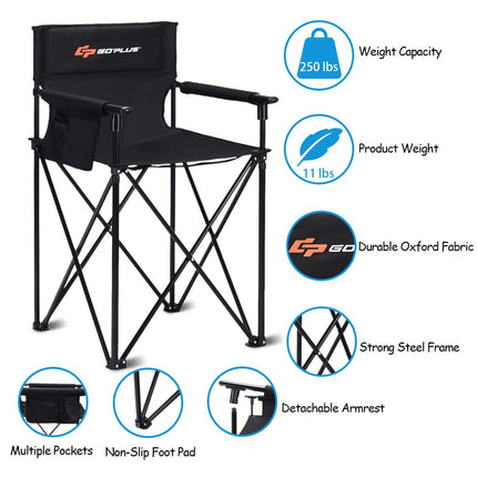 Folding Camping Chair, Outdoor Portable Beach Chair Heightened Design - GoplusUS
