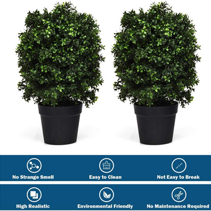 Goplus 2 Pack 2Ft Artificial Boxwood Topiary Ball Tree, UV-Proof Realistic Leaves & Cement-Filled Pot - GoplusUS