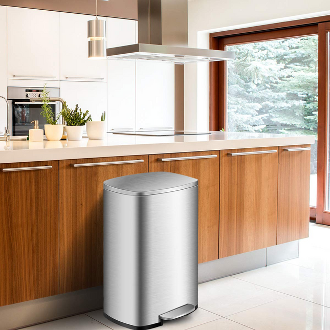 Goplus 50 Liter / 13.2 Gallon Stainless Steel Step Trash Can - GoplusUS