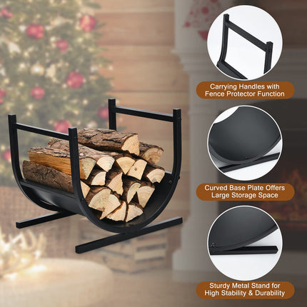Firewood Rack, 17' U-Shaped Heavy-Duty Iron Log Rack - GoplusUS