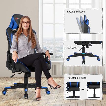 Massage Gaming Chair, Reclining Backrest Handrails and Seat Height Adjustment - GoplusUS