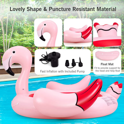4-6 People Inflatable Flamingo Floating Island, Giant Float - GoplusUS