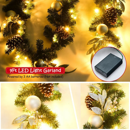 9FT Pre-lit Christmas Garland, with 50 LED Lights - GoplusUS
