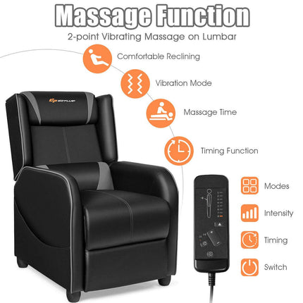 Goplus Massage Gaming Recliner Chair, Racing Style PU Leather Single Recliner Sofa with Footrest - GoplusUS