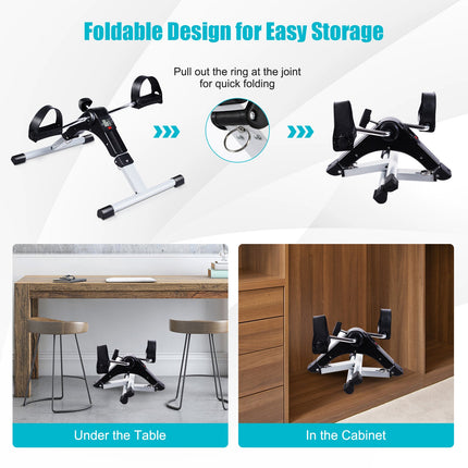 Folding Pedal Exerciser, Adjustable Resistance Mini Exercise Bike - GoplusUS