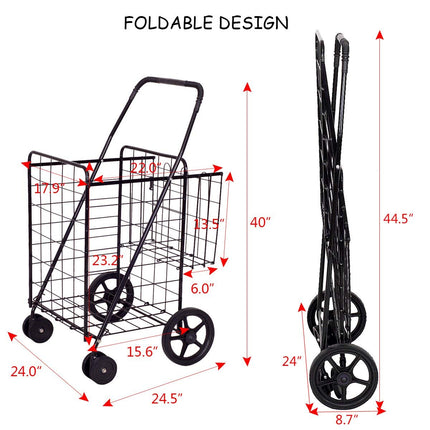 Jumbo Folding Shopping Cart for Grocery Laundry Book Luggage Travel - GoplusUS