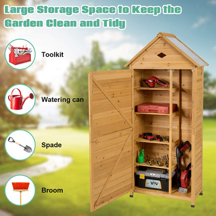 Outdoor Storage Shed, Lockable Fir Wood Garden Tool Storage Cabinet - GoplusUS