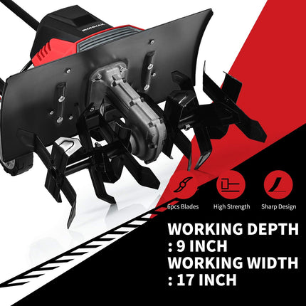 13.5 Amp Corded Electric Tiller and Cultivator, 17-Inch Tiller with 9' Tilling Depth - GoplusUS