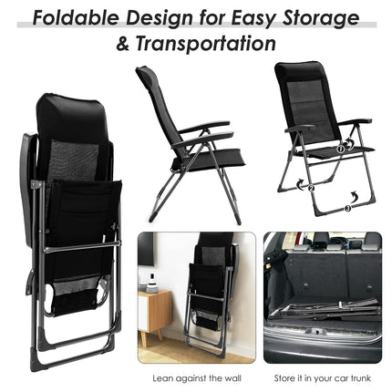 Folding Patio Sling Chairs, Portable Dining Chair with Headrest - GoplusUS
