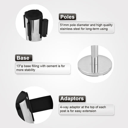 6Pcs Stanchion Post Crowd Control Barrier Stainless Steel Stanchions - GoplusUS