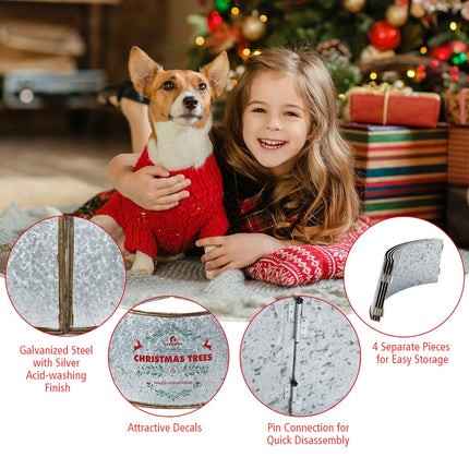 Galvanized Metal Christmas Tree Collar Easy Set Up, 30-Inch Diameter Base - GoplusUS