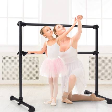 Goplus Double Ballet Barre Bar, Portable 4 FT Freestanding Dancing Bar w/ 7" - 46" Adjustable Height - GoplusUS