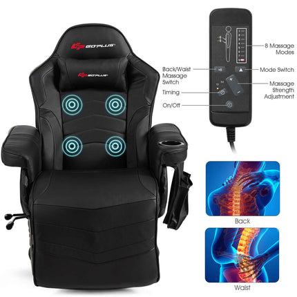 Massage Gaming Chair, Racing Style Gaming Recliner - GoplusUS