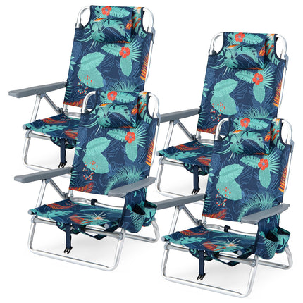 Goplus Portable Folding Beach Chairs with 5-Position Backrest & Padded Headrest