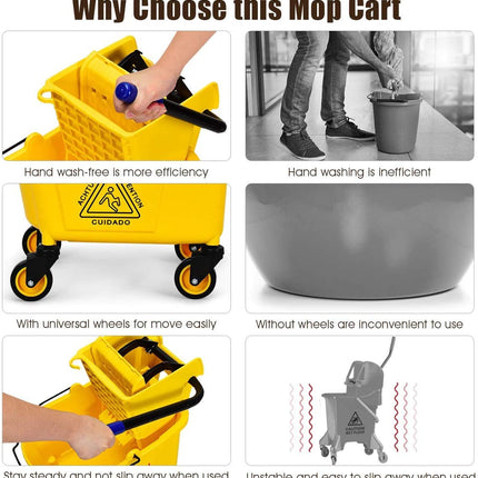 Commercial Mop Bucket Side Press Wringer Cleaning Caddy - GoplusUS