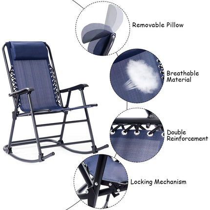 Folding Rocking Chair Recliner Headrest Patio Pool Yard Outdoor - GoplusUS