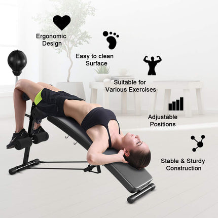 Goplus Adjustable Sit Up Bench, Decline Curved Slant Ab Bench Crunch Board with Speed Ball (Black) - GoplusUS