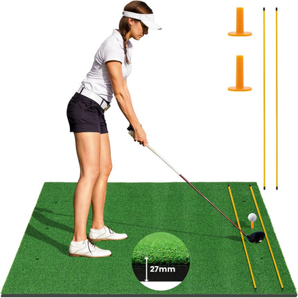 Goplus Golf Mat, 5x3ft/5x4ft Golf Hitting Mat 20/25/27/32mm Thick w/2 Alignment Sticks & 2 Golf Tees