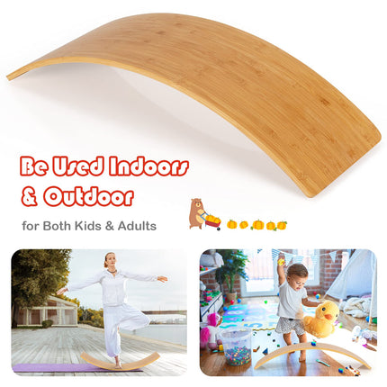 Wobble Balance Board, Bamboo Yoga Curvy Board 35.5 Inch Natural Rocker Board