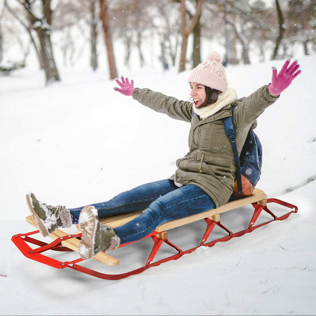 Wood Sled, 54" Steel & Wood Sled Pull Steering Snow Slider Sleigh Toboggan