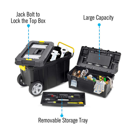 2-in-1 Tool Box Portable Rolling Toolbox Storage Solution Multi-Purpose Plastic Organizer Set - GoplusUS