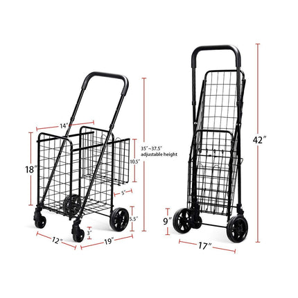 Folding Shopping Utility Cart, Double Basket and 360 Swivel Wheels - GoplusUS