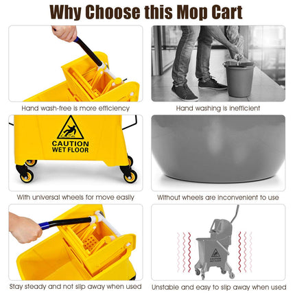 Commercial Mop Bucket with Wringer, Household Portable Mop Bucket - GoplusUS