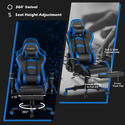 Massage Gaming Chair, Reclining Backrest, Handrails and Seat Height Adjustment - GoplusUS