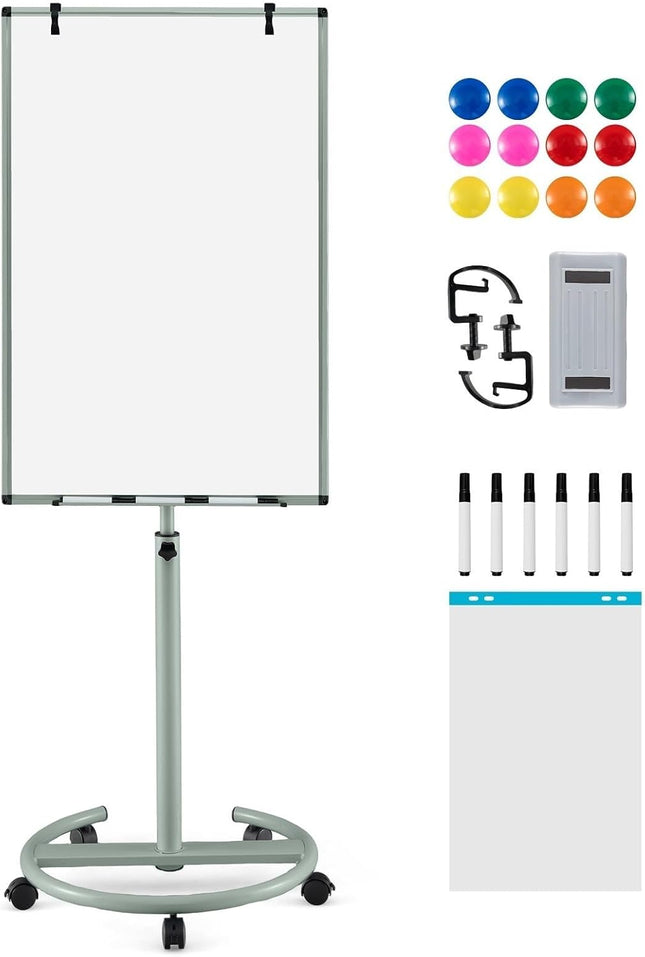 Goplus 40” x 26” Height-Adjustable Dry Erase Board on Wheels with Round Stable Stand