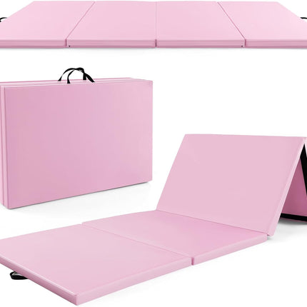 Goplus Folding Gymnastics Mat, 10’ x 4’ x 2’’ Thick Tumbling Mats with PU Leather, Hook & Loop Fasteners