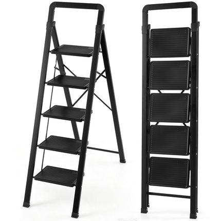 Goplus Folding Step Stool with Wide Anti-Slip Pedals | Foldable Portable Heavy Duty Metal Ladder