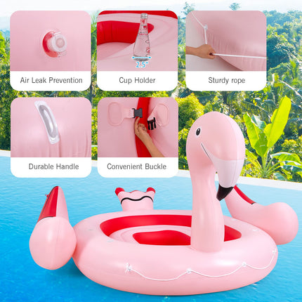 4-6 People Inflatable Flamingo Floating Island, Giant Float - GoplusUS