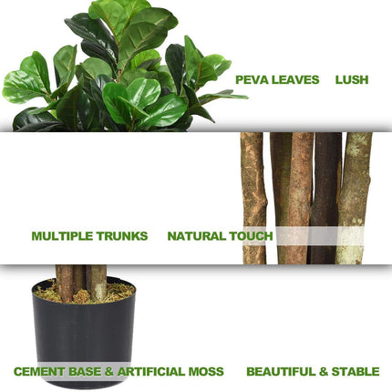 Fake Fiddle Leaf Fig Tree Artificial Greenery Plants in Pots Decorative Trees (5ft) - GoplusUS