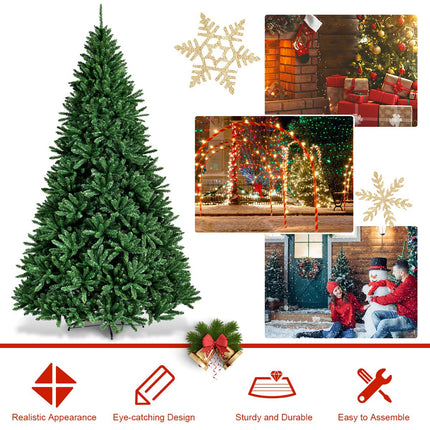 9ft Artificial Douglas Christmas Tree, Unlit Hinged Pine Tree, with 3594 Branch Tips and Solid Metal Stand - GoplusUS