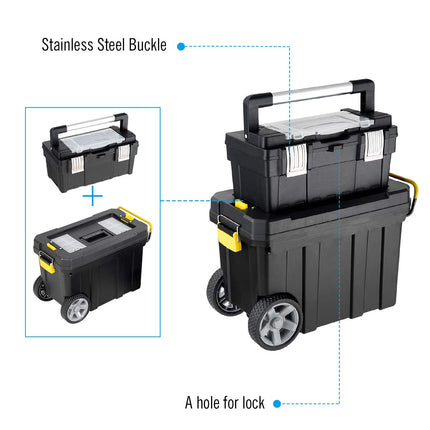 2-in-1 Tool Box Portable Rolling Toolbox Storage Solution Multi-Purpose Plastic Organizer Set - GoplusUS