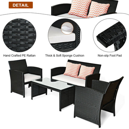 Patio Furniture 4 Pieces Rattan Conversation Sofa Set - GoplusUS