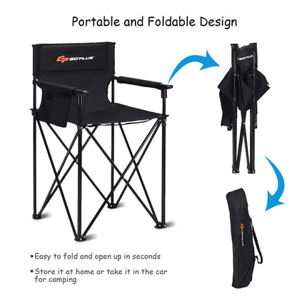 Folding Camping Chair, Outdoor Portable Beach Chair Heightened Design - GoplusUS