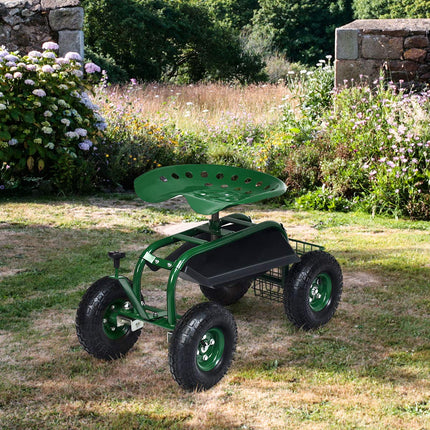 Garden Cart Gardening Workseat w/Wheels, Patio Wagon Scooter for Planting - GoplusUS