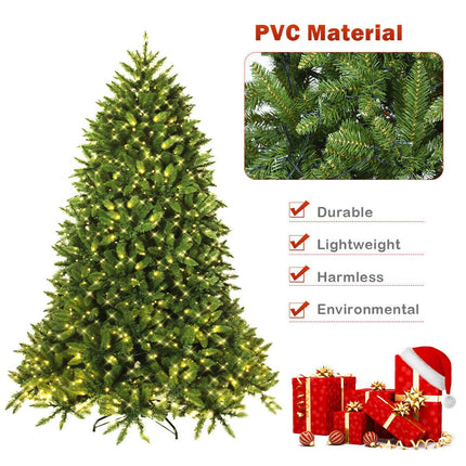 7.5ft Prelit Christmas Tree, Premium Hinged Artificial Fir Tree - GoplusUS